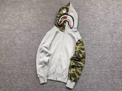 BAPE GREEN CAMO FULL ZIP HOODIE GREY