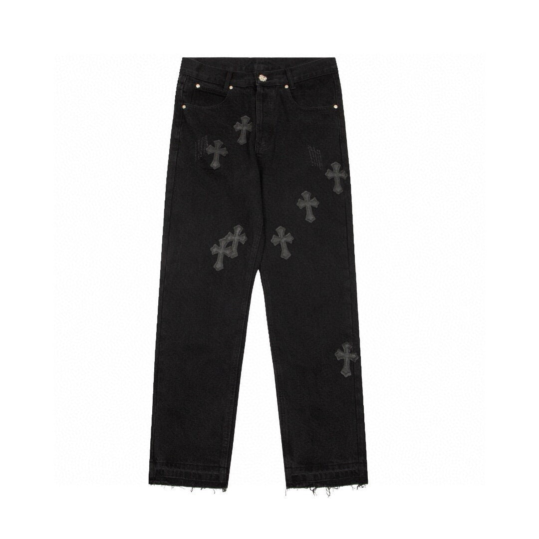 CHROME HEARTS BLACK CROSS PATCH JEANS BLACK