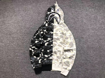 BAPE CITY CAMO HALF SHARK FULL ZIP HOODIE WHITE/BLACK