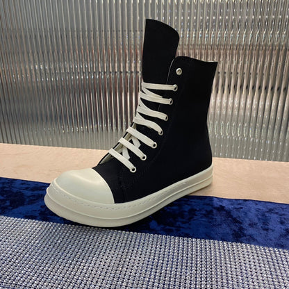 Rick Owens Canvas High-Top Sneakers - Black and White