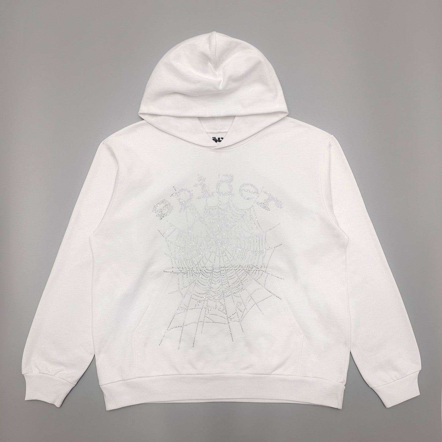 SP5DER OG RHINESTONE LOGO HOODIE WHITE - Prime Reps 