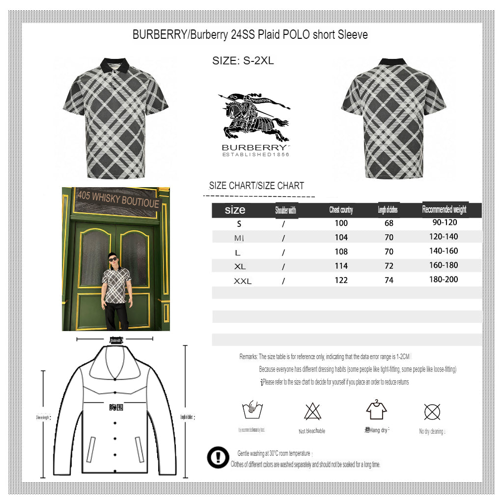 Burberry Geometric Check Polo Shirt (Black and White)