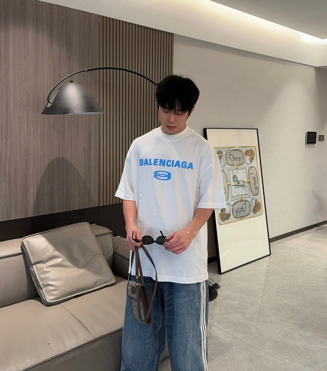 Balenciaga Blue Logo T-Shirt (White)