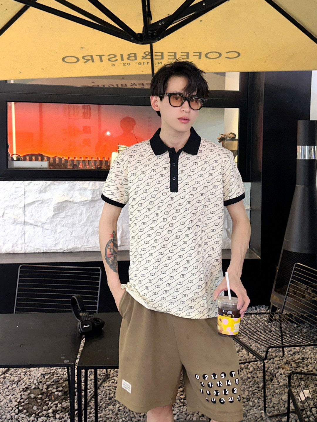 Gucci Beige GG Pattern Polo Shirt