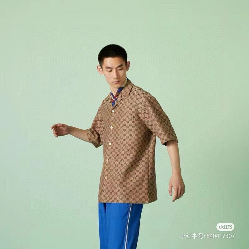 Gucci GG Monogram Beige Short Sleeve Shirt