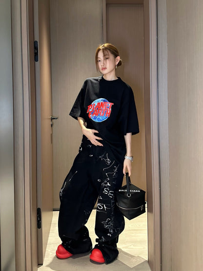 Balenciaga Planet Earth Black T-Shirt