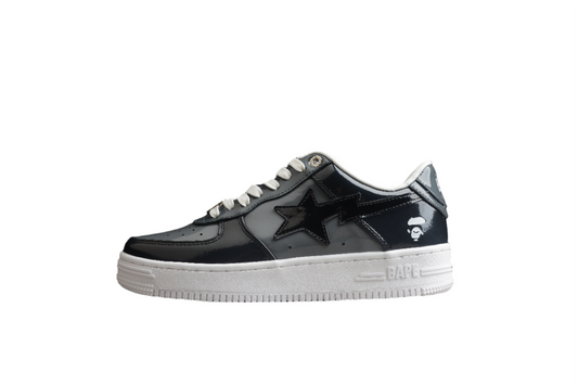 BAPE STA Black Patent Leather Low-Top Sneakers