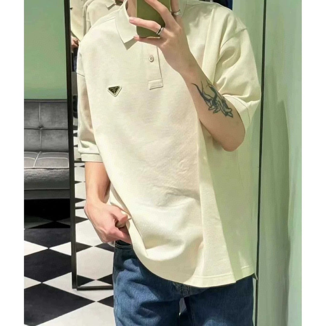 Prada Logo Patch Beige Polo Shirt