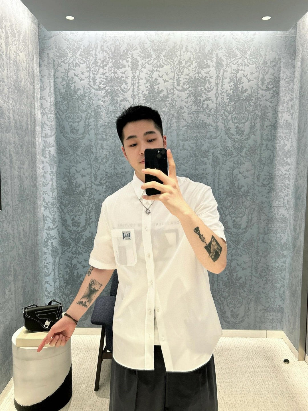 Dior Short Sleeve Button-Up Shirt (White)