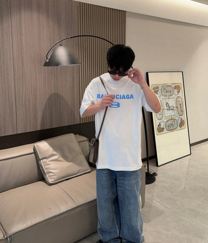 Balenciaga Blue Logo T-Shirt (White)