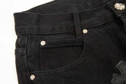 CHROME HEARTS BLACK CROSS PATCH JEANS BLACK