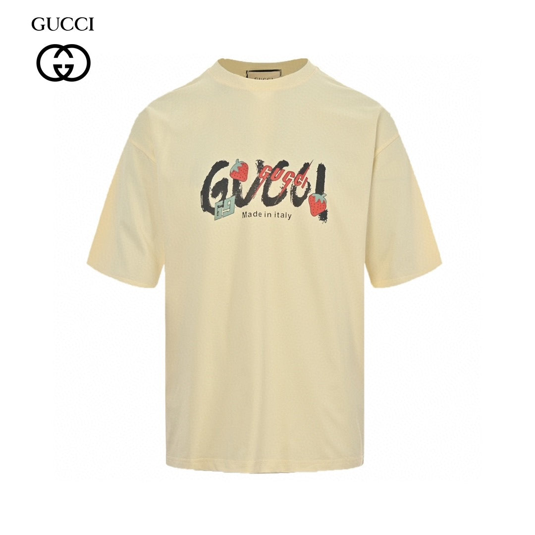 Gucci Strawberry Logo T-Shirt (Beige)  Primereps