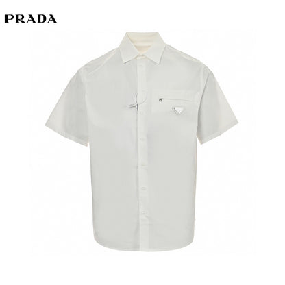 Prada Short-Sleeve Button-Up Shirt (White) Primereps