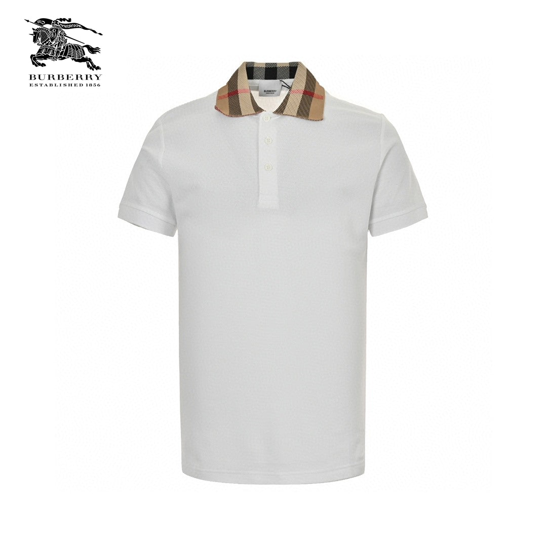 Burberry Polo Shirt with Check Collar (White) Primereps