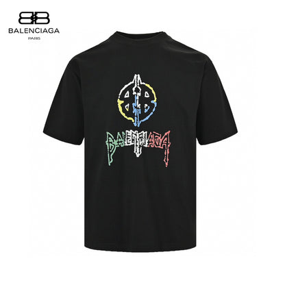 Balenciaga Multicolor Graphic Logo Black T-Shirt Primereps