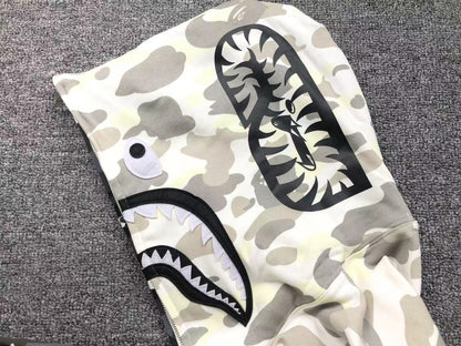 BAPE CITY CAMO HALF SHARK FULL ZIP HOODIE WHITE/BLACK