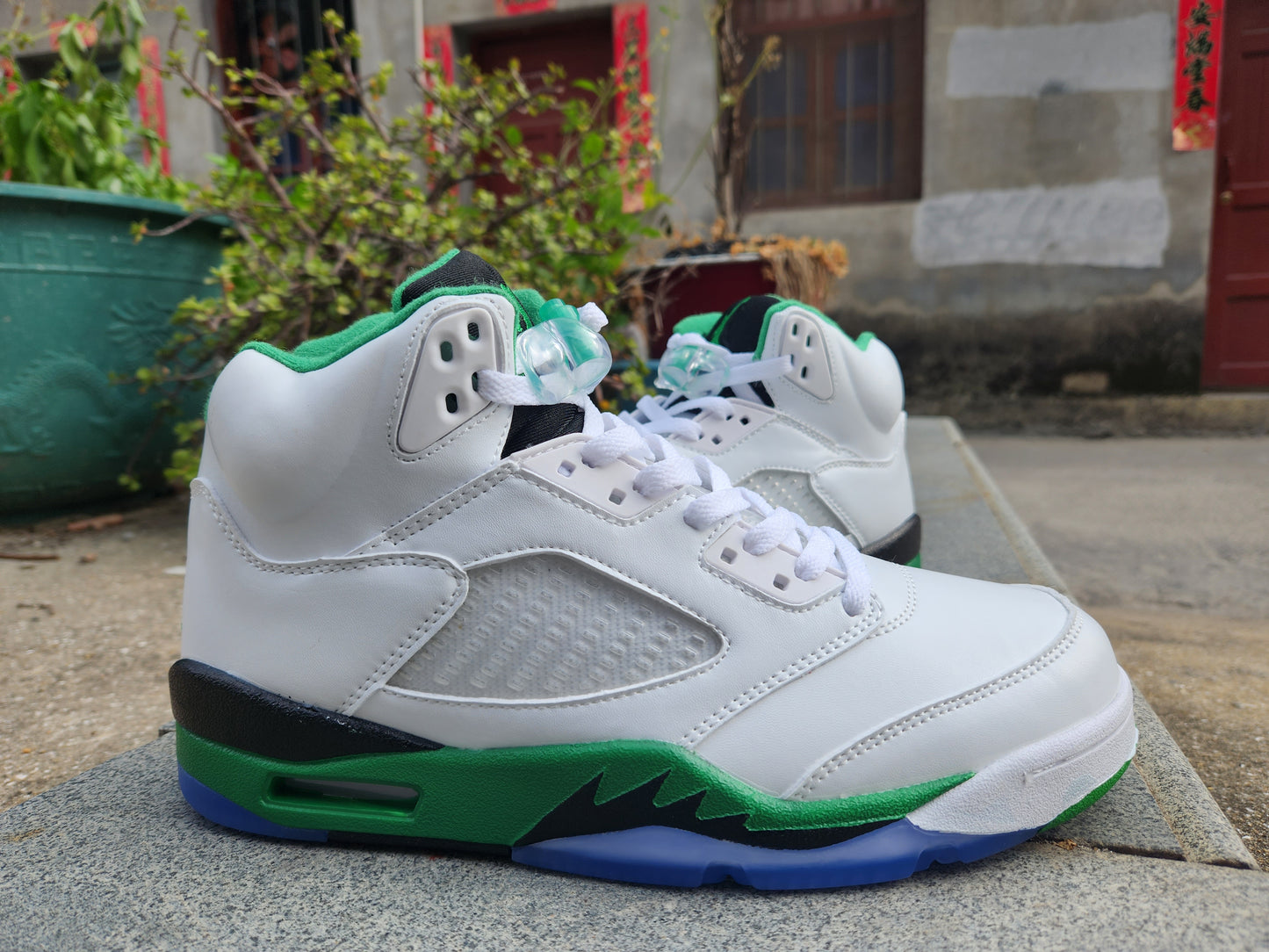 Jordan 5 white, green and black