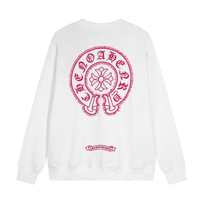 CHROME HEARTS PINK HORSE SHOE LOGO SWEATSHIRT WHITE