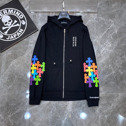 CHROME HEARTS MULTICOLOR CROSS PATCH ZIPPER HOODIE BLACK