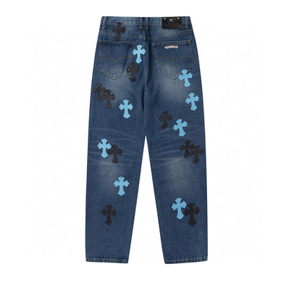 CHROME HEARTS BLUE CROSS PATCH JEANS DENIM