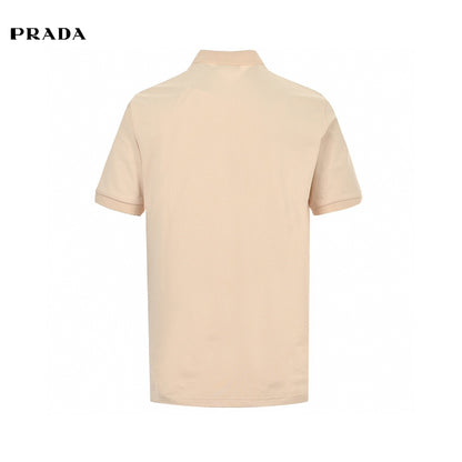 Prada Logo Patch Beige Polo Shirt