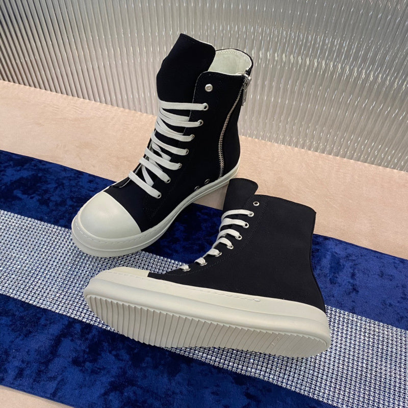 Rick Owens Canvas High-Top Sneakers - Black and White