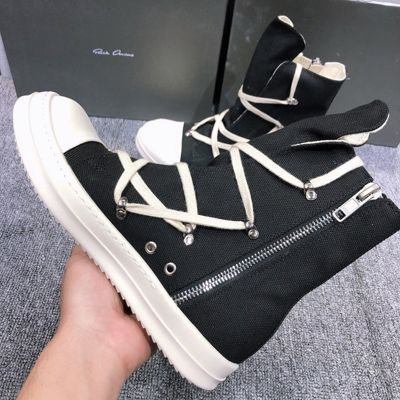 High-Top Black Canvas Sneakers with Wrap-Around Laces