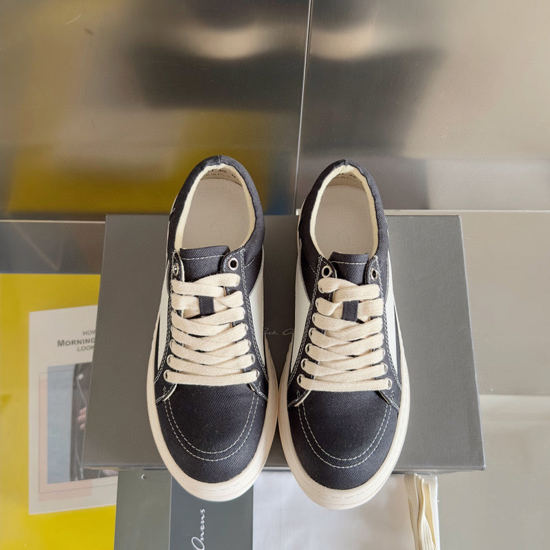 Rick Owens Black Canvas Low-Top Sneakers