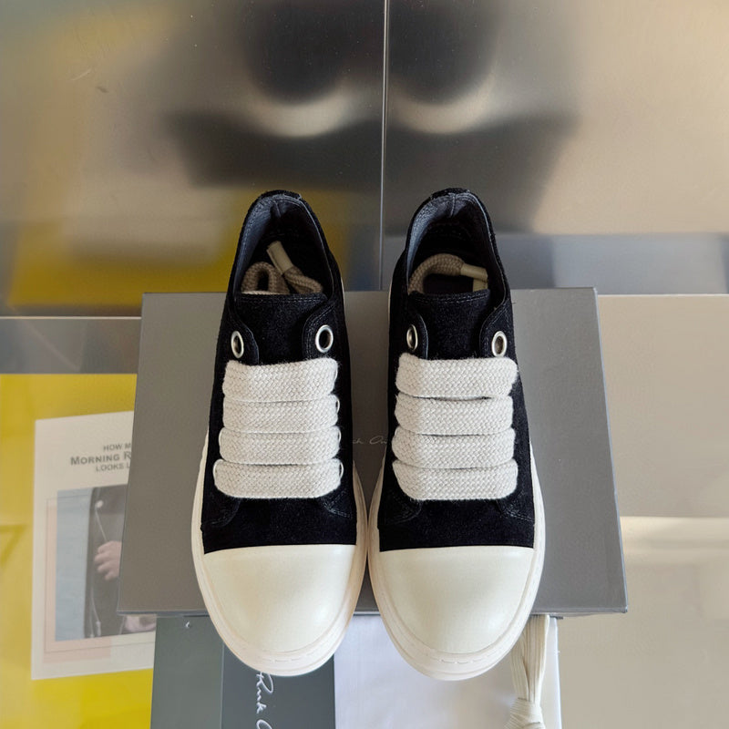 Rick Owens Black Suede Low-Top Sneakers