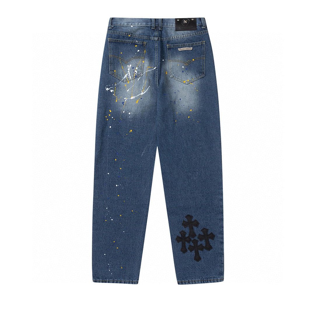 CHROME HEARTS GREEN CROSS PATCH JEANS DENIM