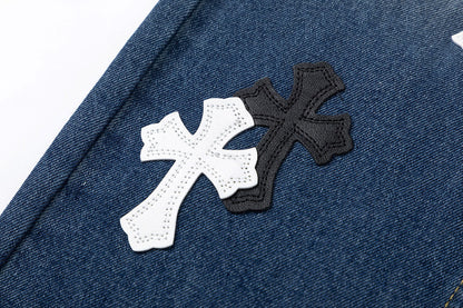 CHROME HEARTS WHITE BLACK CROSS PATCH JEANS DENIM