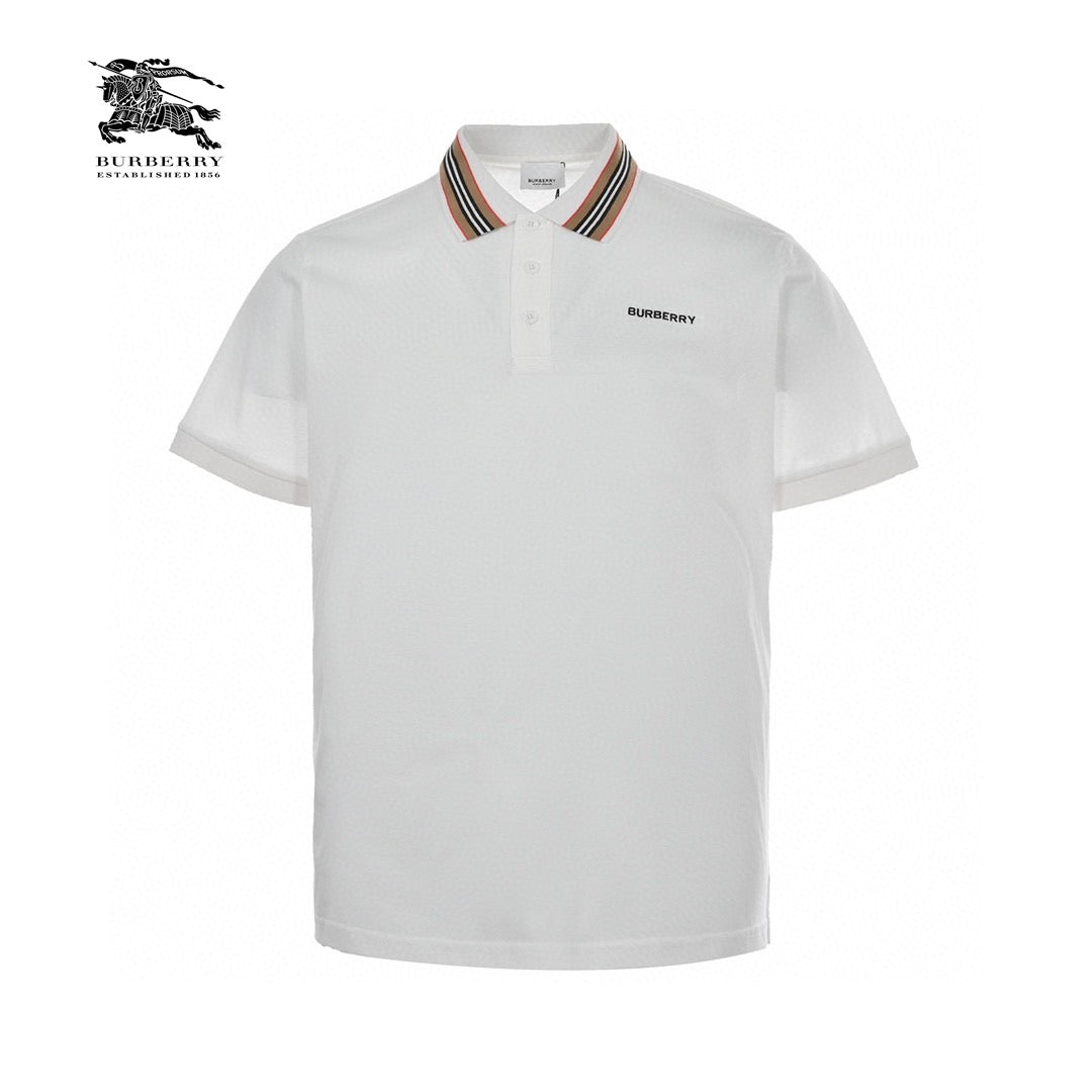 Burberry Striped Collar White Polo Shirt