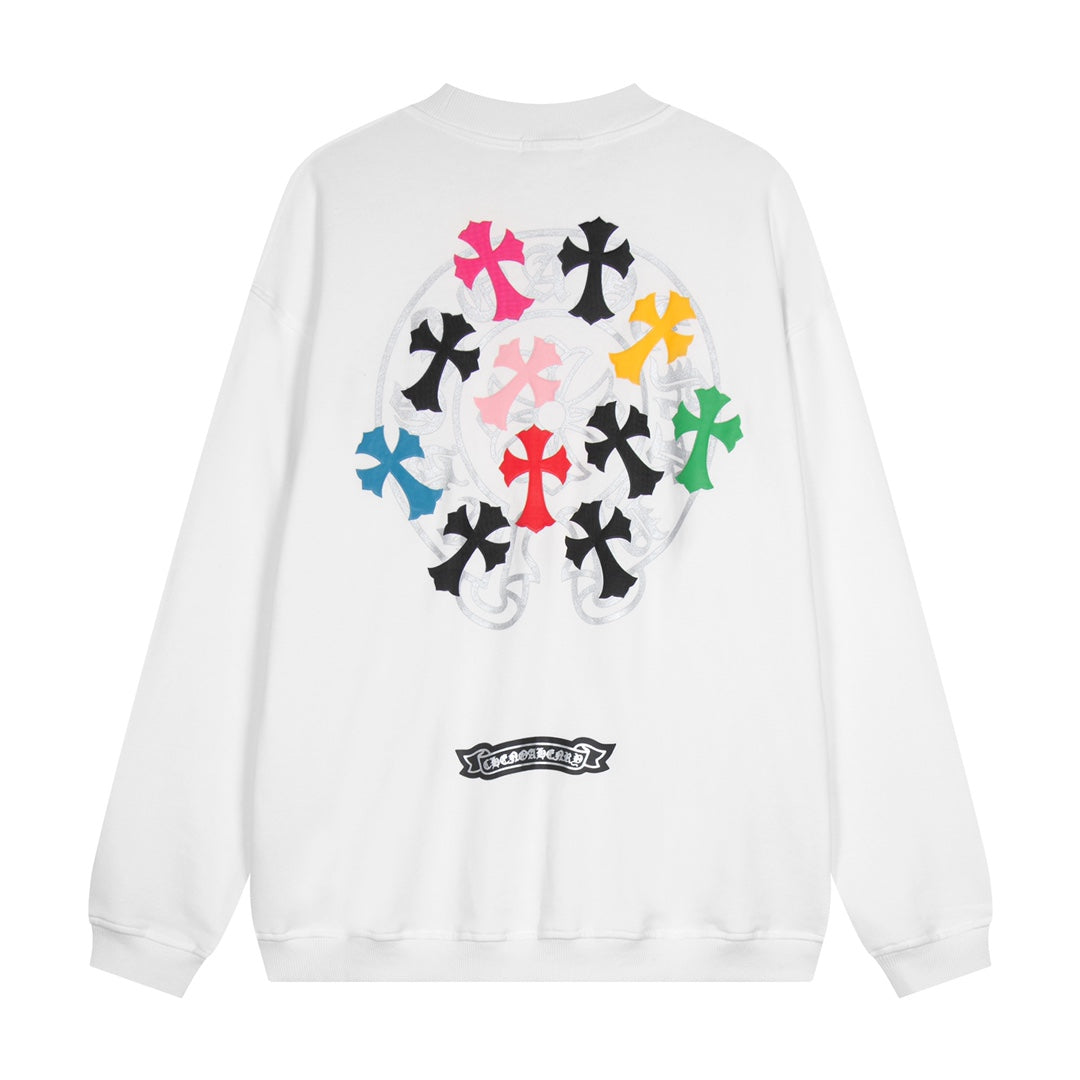 CHROME HEARTS COLORED CROSS HORSE SHOE LOGO SWEATSHIRT WHITE