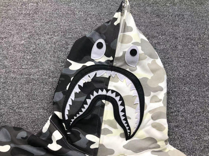 BAPE CITY CAMO HALF SHARK FULL ZIP HOODIE WHITE/BLACK