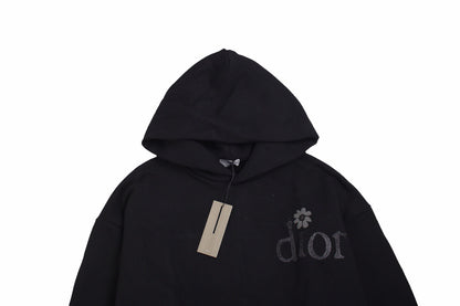 DIOR FLOWER LOGO HOODIE BLACK