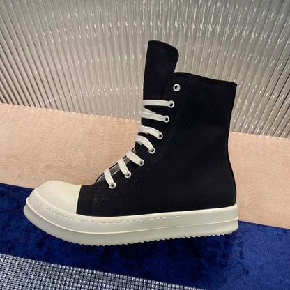 Rick Owens Canvas High-Top Sneakers - Black and White