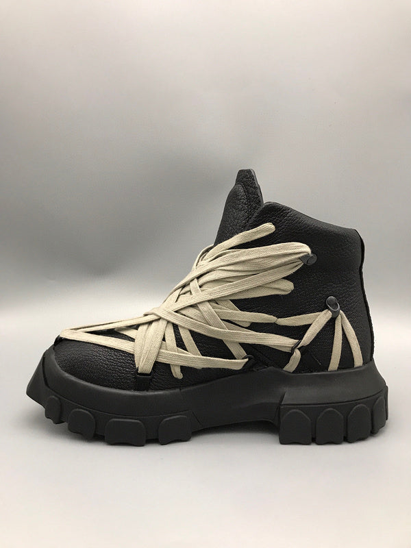 Rick Owens Black High-Top Sneakers with Beige Straps