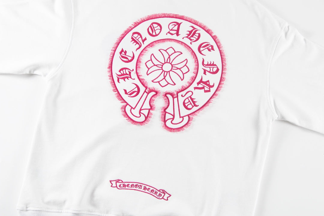 CHROME HEARTS PINK HORSE SHOE LOGO SWEATSHIRT WHITE