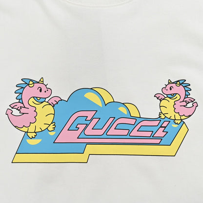 Gucci White T-Shirt with Pink Dinosaur Graphic