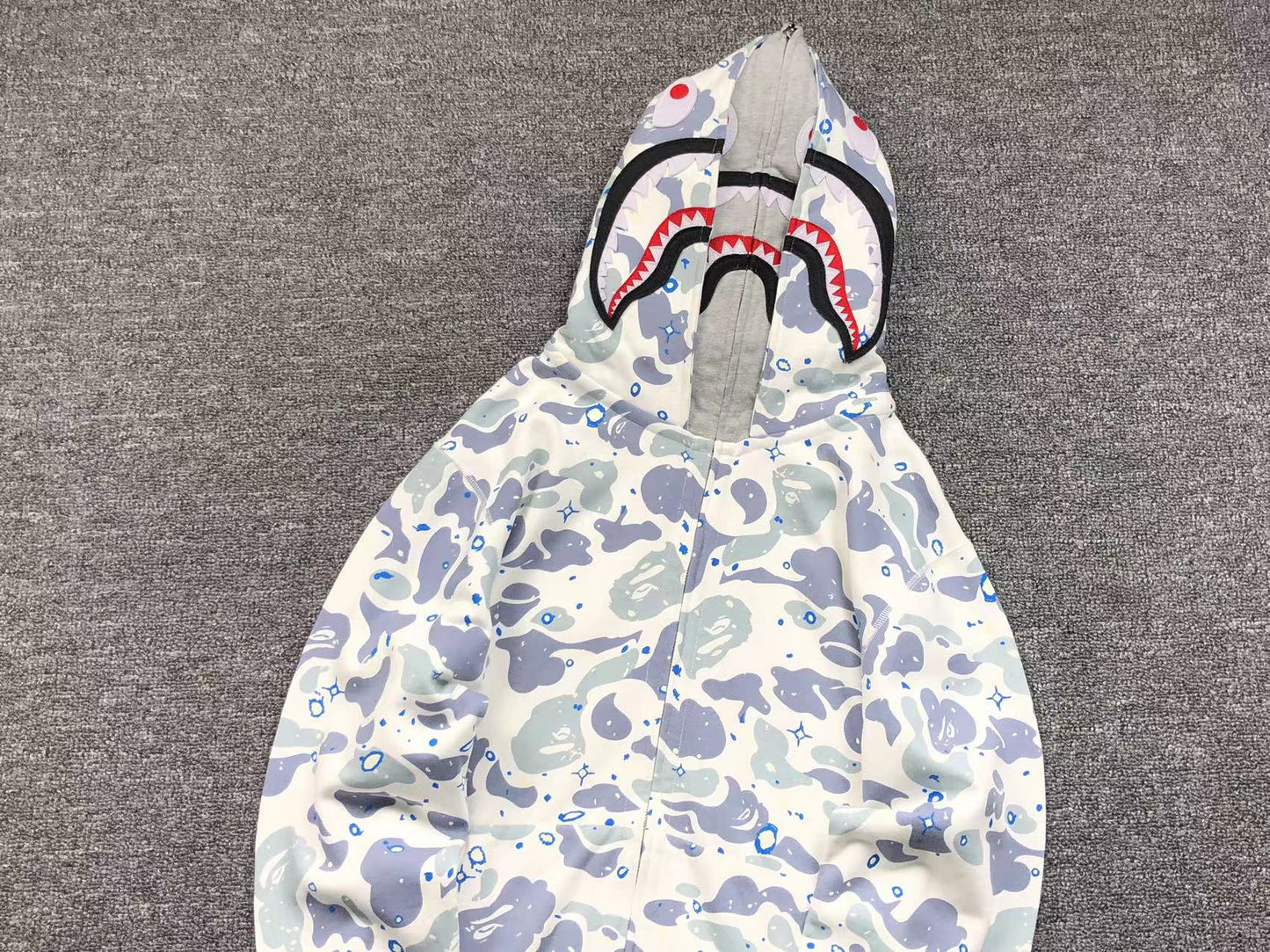 BAPE SPACE CAMO DOUBLE SHARK FULL ZIP HOODIE WHITE