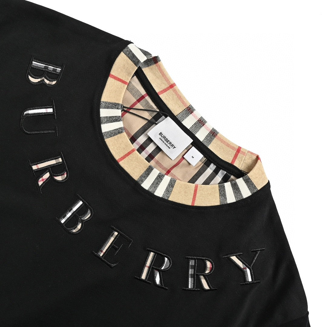 Burberry Check Collar Black T-Shirt