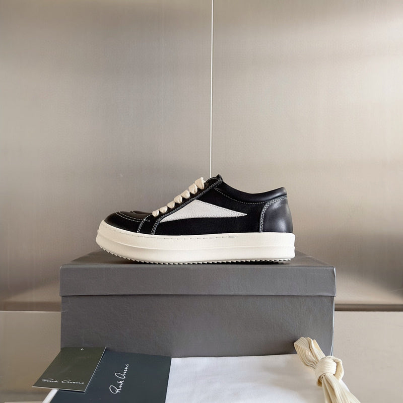 Rick Owens Black Leather and Suede Low-Top Sneakers