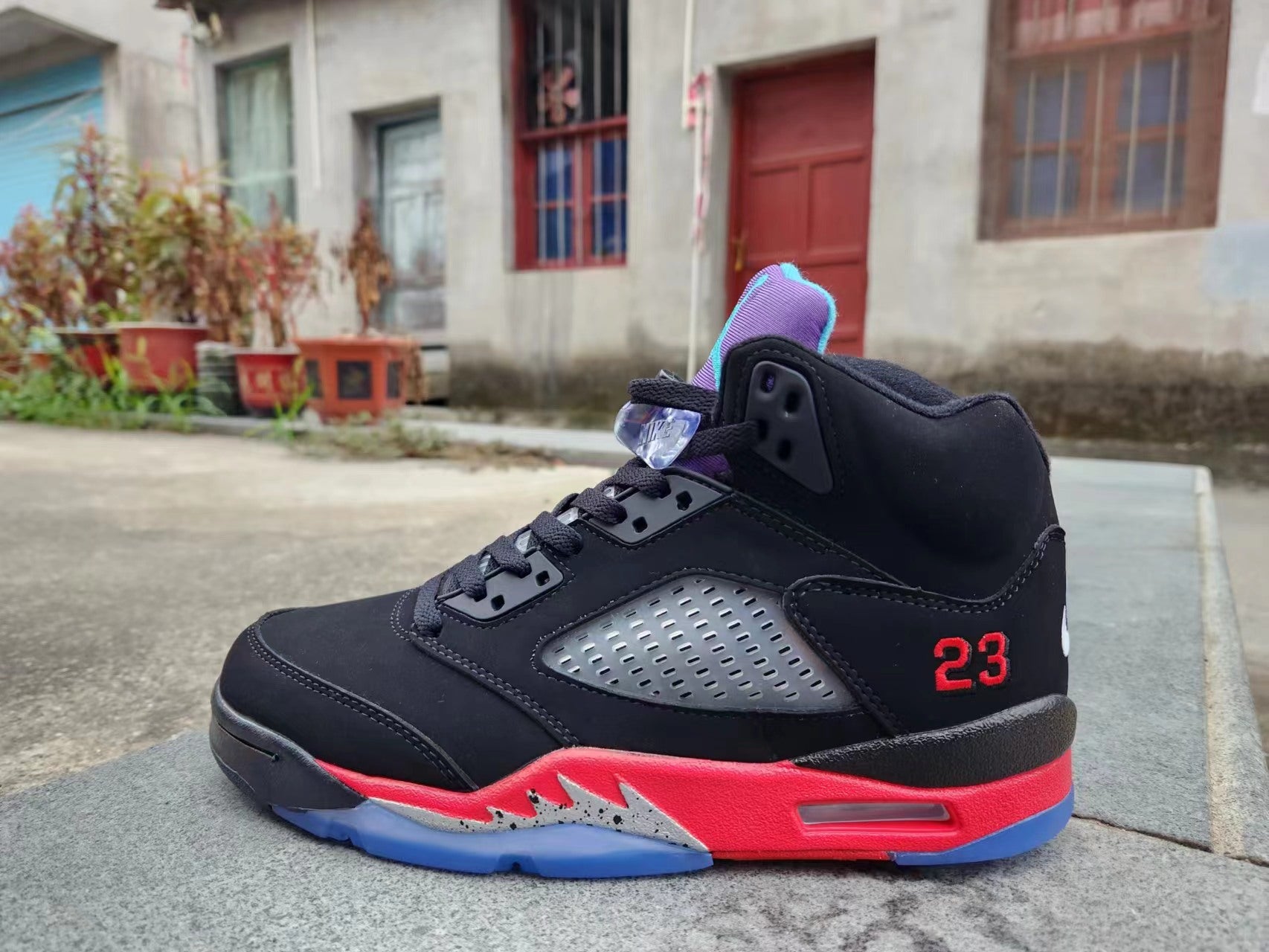 Jordan 5 black, red and purple