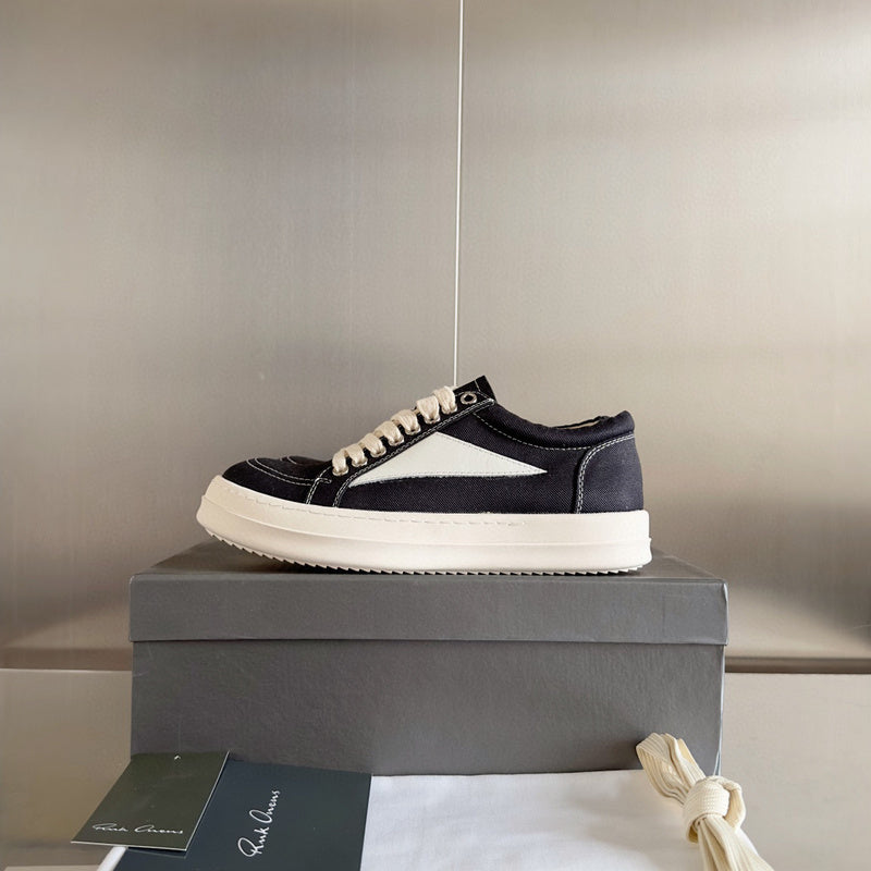 Rick Owens Black Canvas Low-Top Sneakers