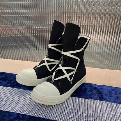 Rick Owens High-Top Canvas Boots - Black and White