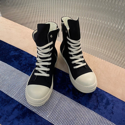 Rick Owens Canvas High-Top Sneakers - Black and White