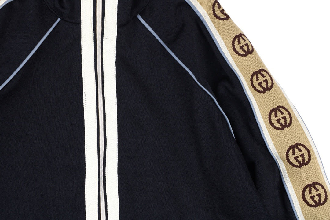 Gucci GG Logo Stripe Track Jacket - Black