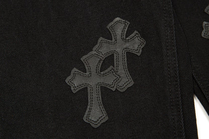 CHROME HEARTS BLACK CROSS PATCH JEANS BLACK