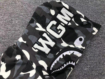 BAPE CITY CAMO HALF SHARK FULL ZIP HOODIE WHITE/BLACK