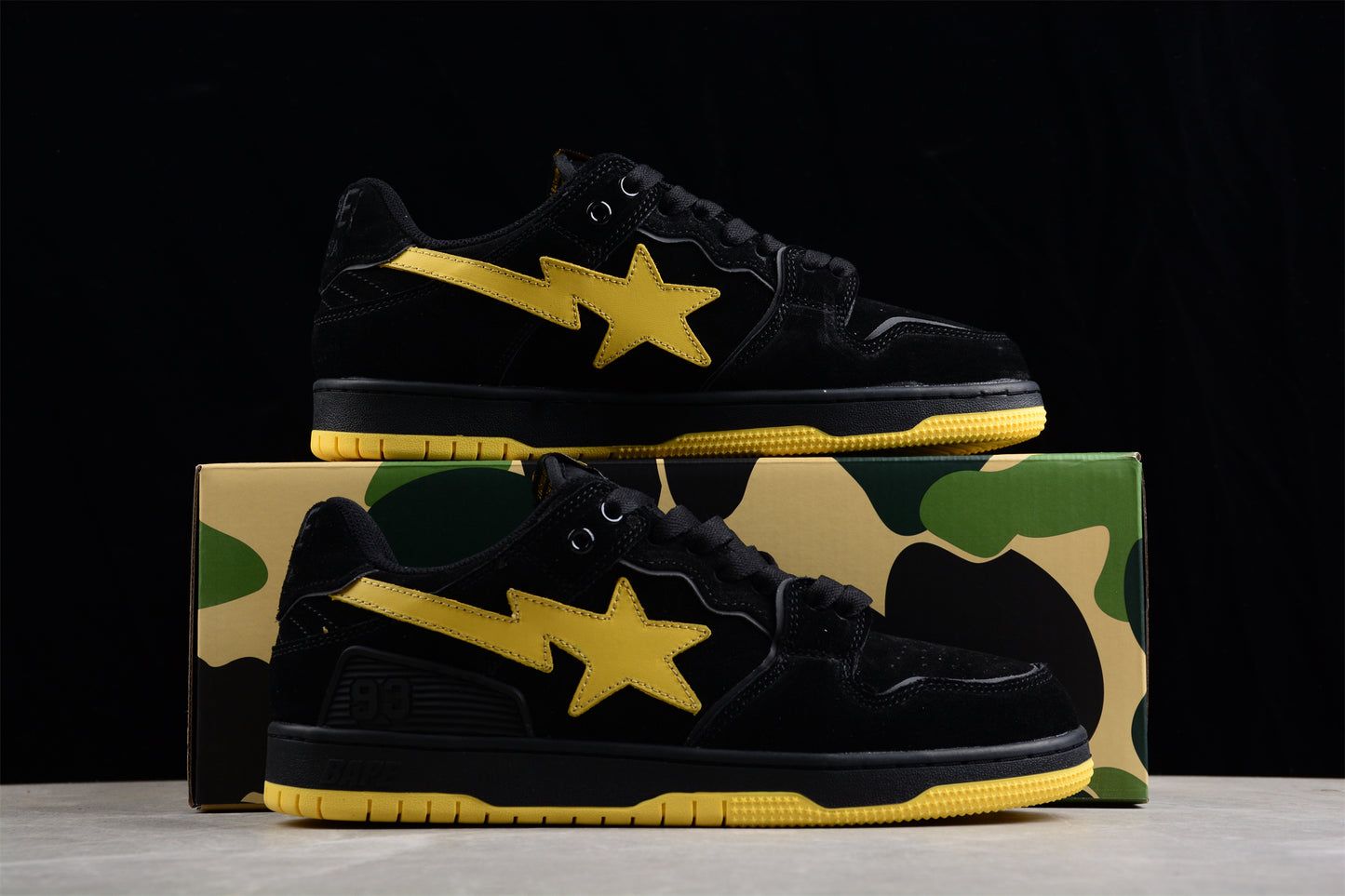 BAPE STA Low-Top Sneakers in Black and Yellow